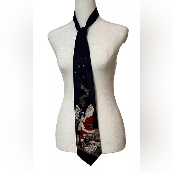 Mens Silk Tie Handmade MMG Seasonal Style Santa playing the piano caroling Xmas - Picture 5 of 10